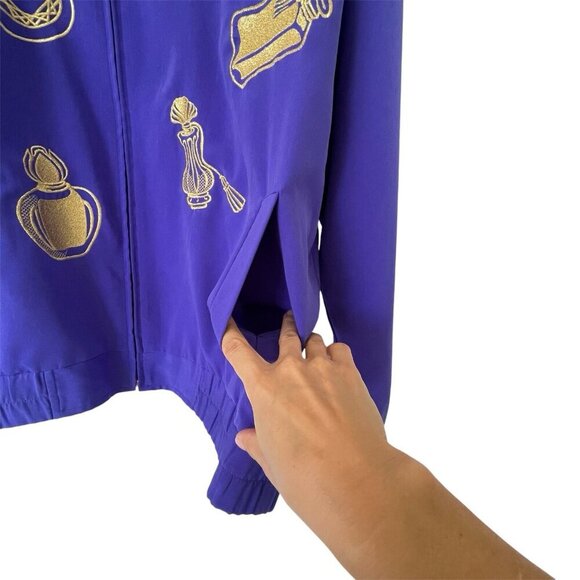 VTG 80s Women XL Windbreaker Jacket Full Zip Mock Neck Perfume Embroidery Purple - Picture 7 of 16